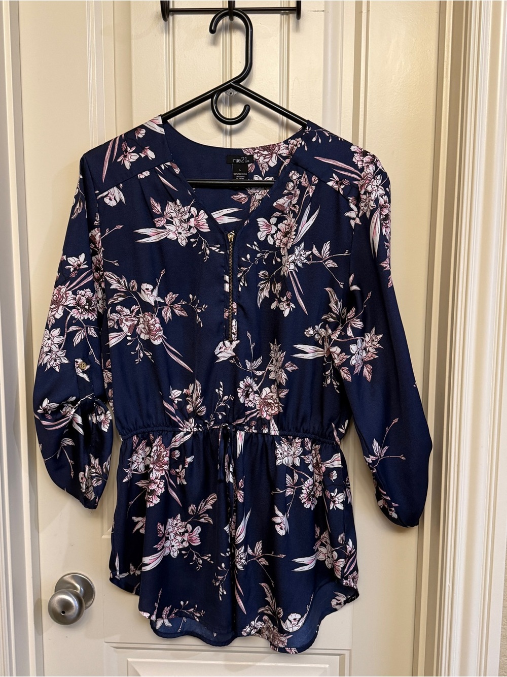 Rue21 Navy Blouse with Pink Floral Print